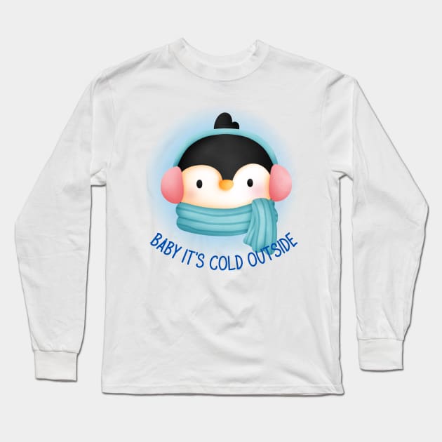 Cute Penguin in Earmuffs Long Sleeve T-Shirt by JanesCreations